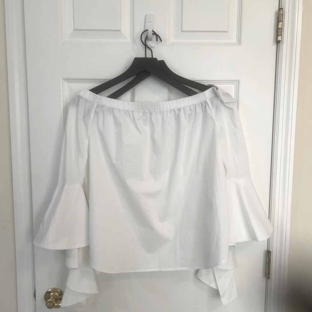 White poet sleeve off the shoulder blouse